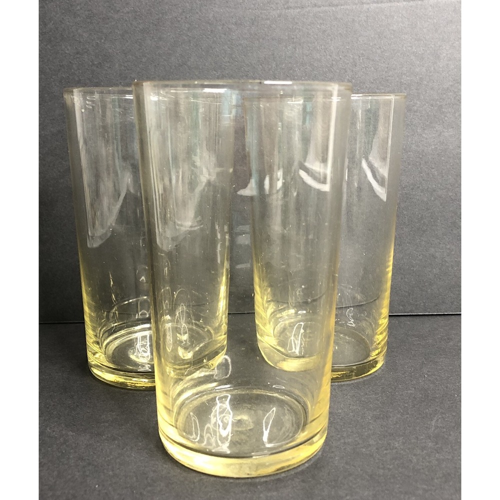 Vintage Canary Yellow Small Water Tumblers 5" Tall Hand Blown Set of 3